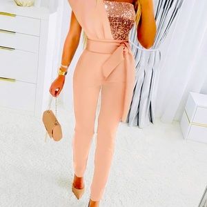 jumpsuit Patchwork one shoulder Sequin party jumpsuit